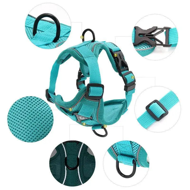 French Bulldog Reflective Mesh Harness With Leash Small