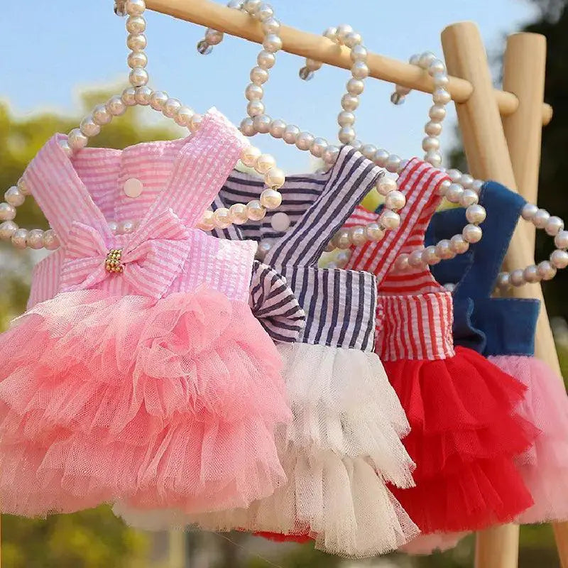 Summer Striped Suspender Mesh Dog Dress For Small Pets