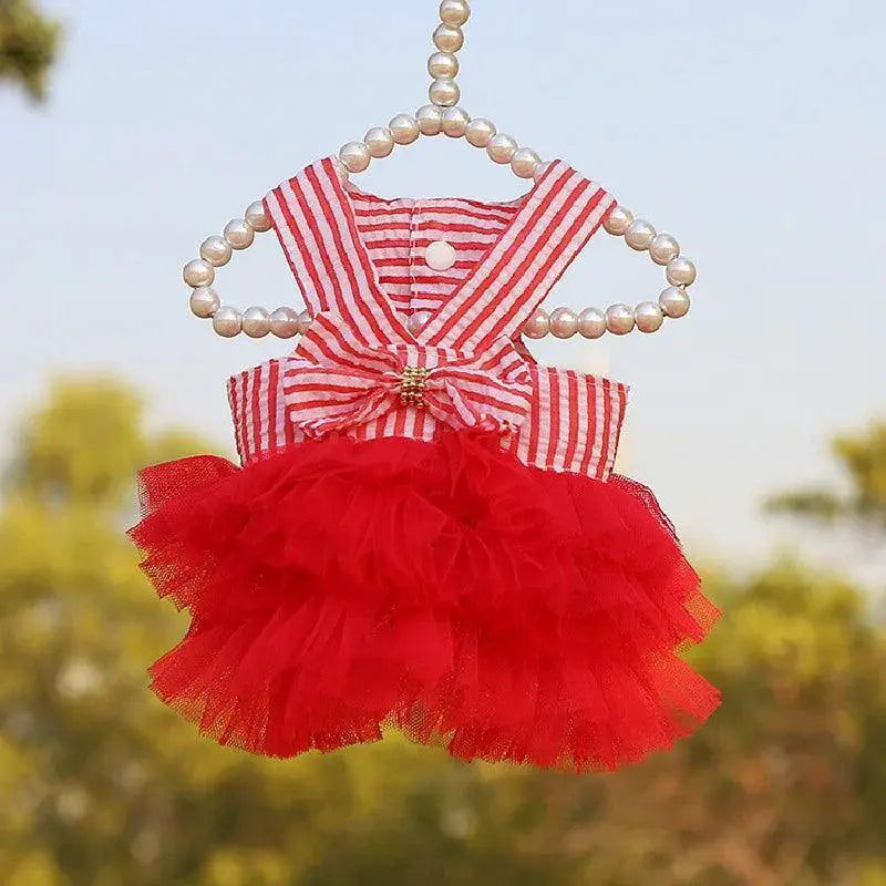 Summer Striped Suspender Mesh Dog Dress For Small Pets