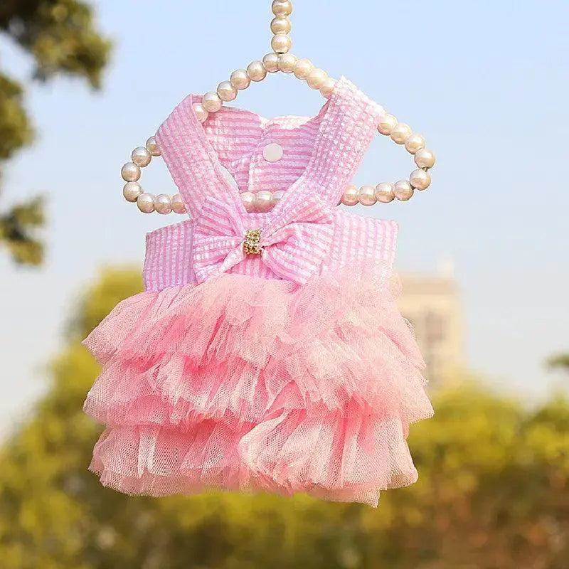 Summer Striped Suspender Mesh Dog Dress For Small Pets