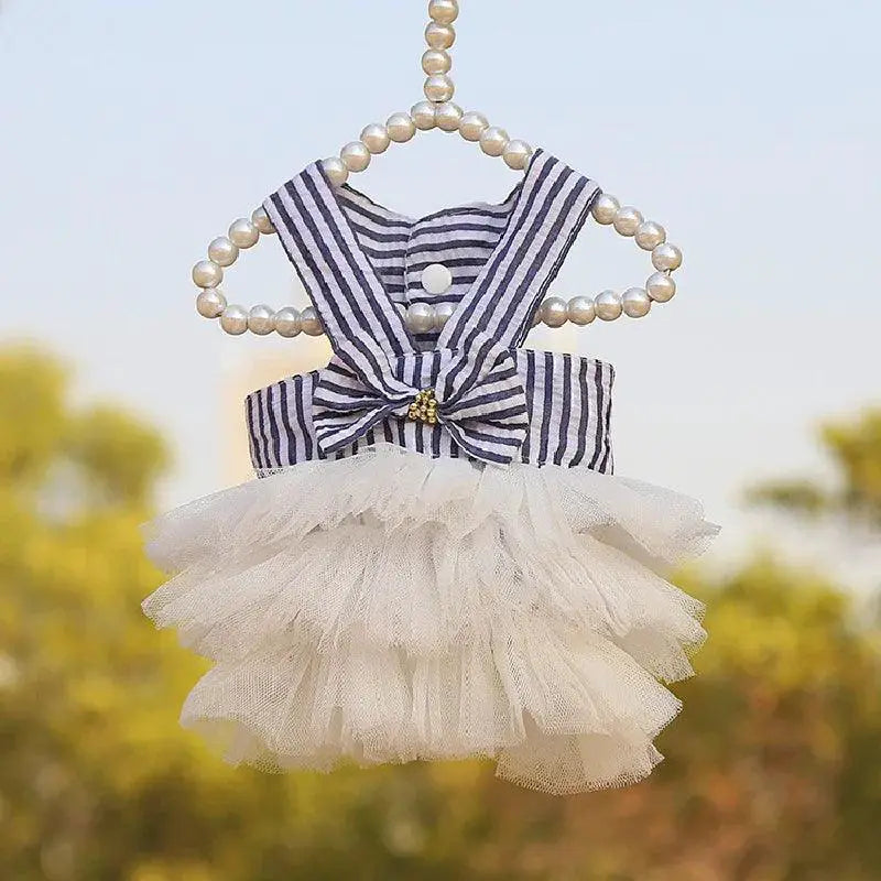 Summer Striped Suspender Mesh Dog Dress For Small Pets