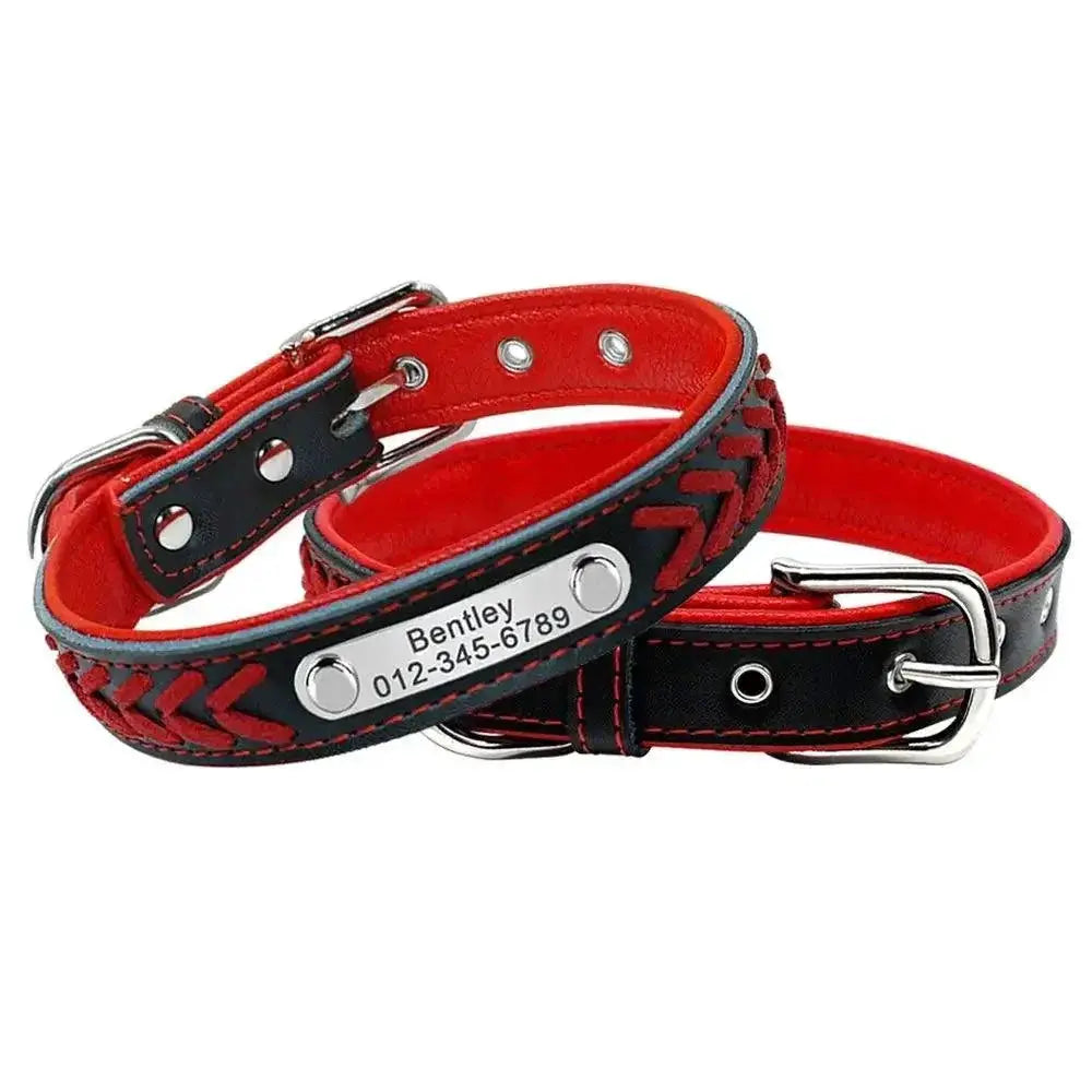 Personalized Braided Leather Dog Collar With Name Plate