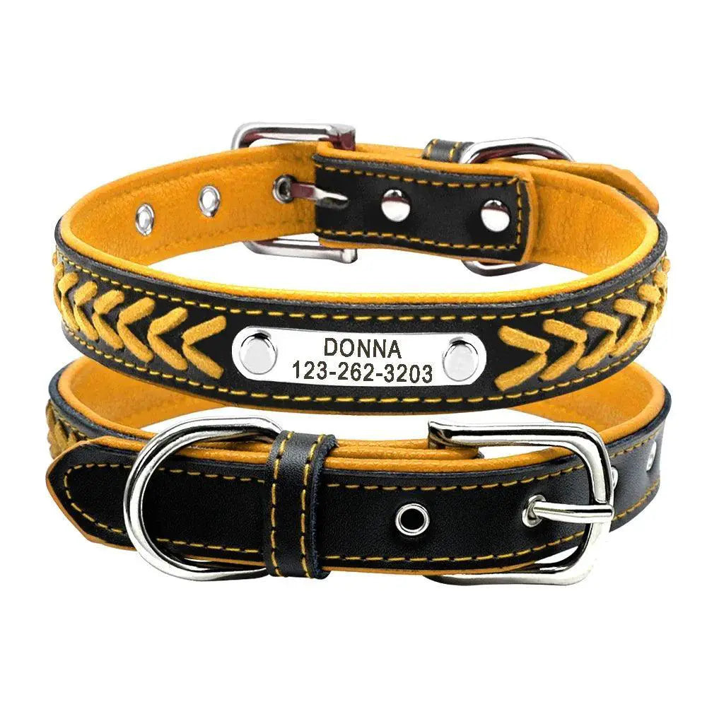 Personalized Braided Leather Dog Collar With Name Plate