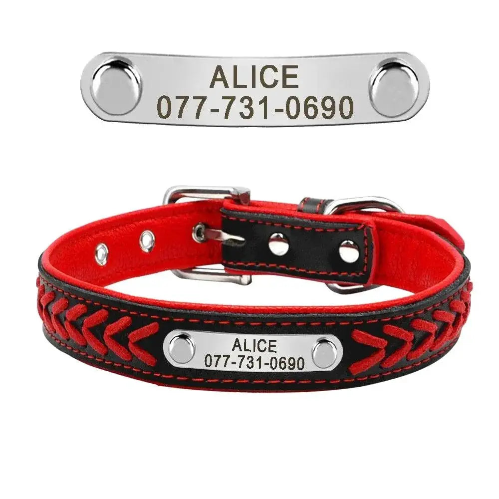 Personalized Braided Leather Dog Collar With Name Plate
