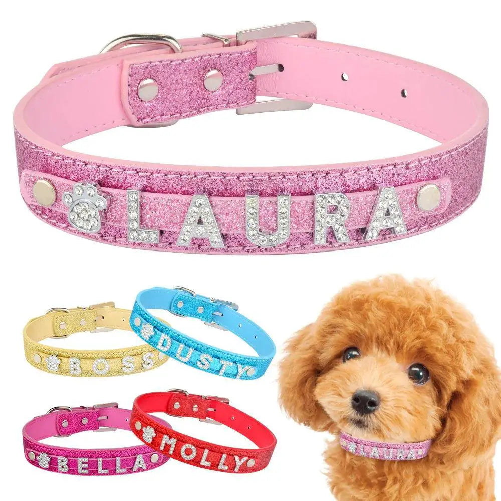 Custom Rhinestone Dog Collar With Personalized Name Plate