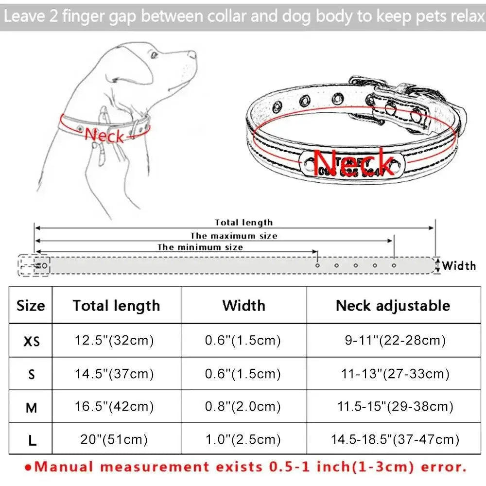 AiruiDog Eco Friendly Leather Dog Collar Engraved ID Tag