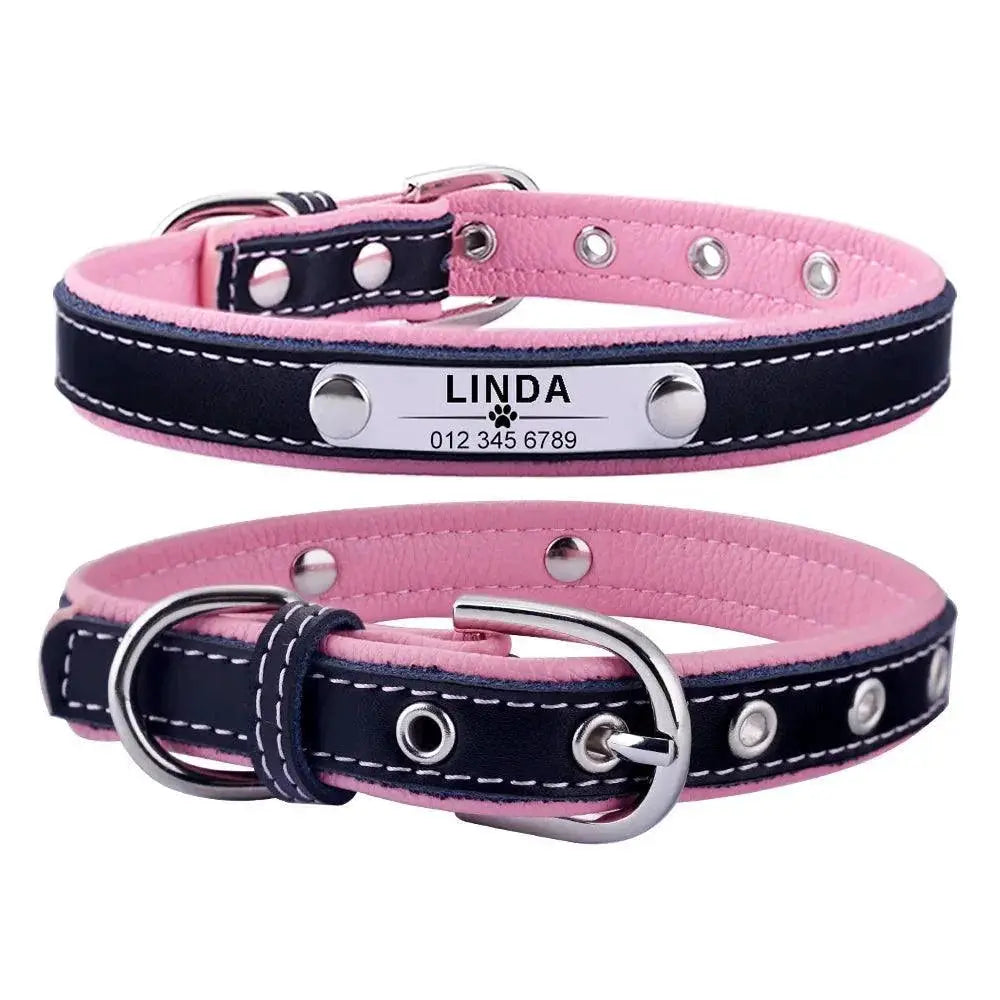AiruiDog Eco Friendly Leather Dog Collar Engraved ID Tag