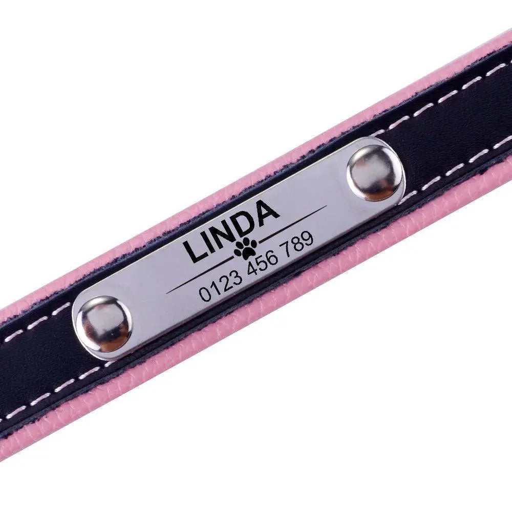 AiruiDog Eco Friendly Leather Dog Collar Engraved ID Tag