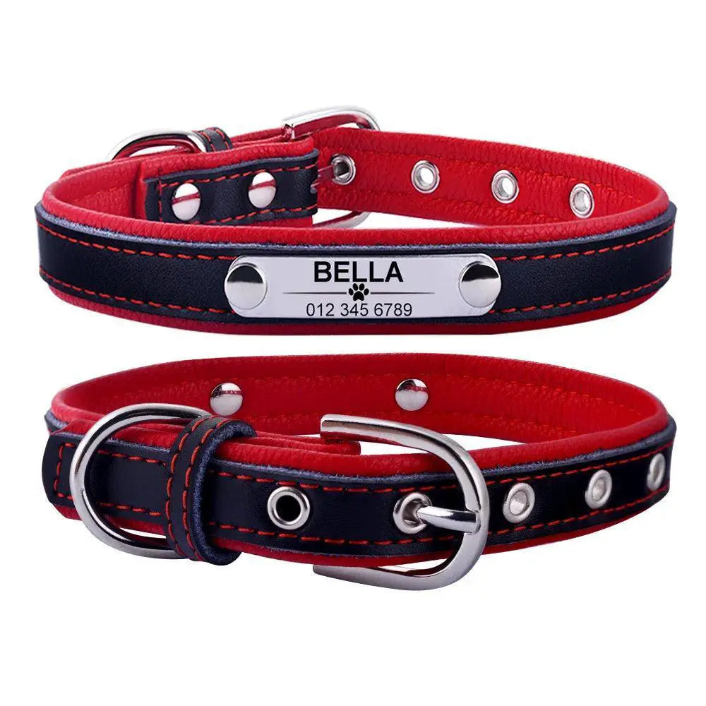 AiruiDog Eco Friendly Leather Dog Collar Engraved ID Tag