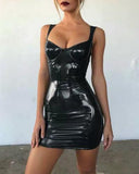 Latex Faux Leather Party Dress Sleek Sleeveless Clubwear