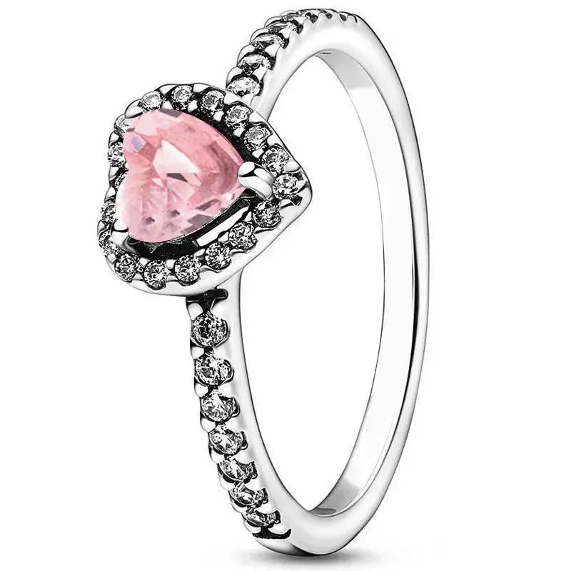 Red Heart Sterling Silver Ring With Colorful Crystals Gift