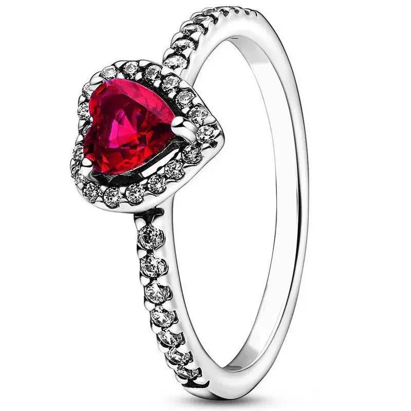 Red Heart Sterling Silver Ring With Colorful Crystals Gift