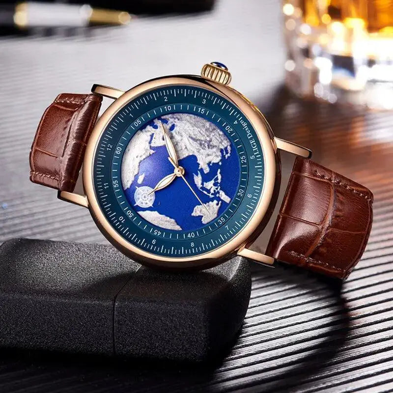 Blue Planet Earth Design Waterproof Mens Watch Timepiece