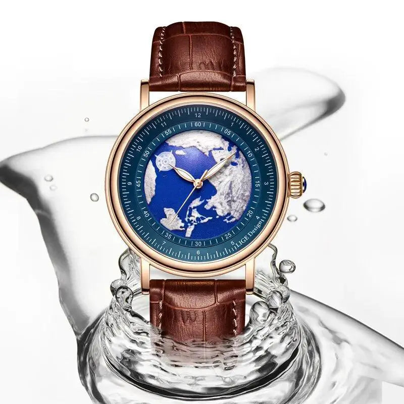 Blue Planet Earth Design Waterproof Mens Watch Timepiece