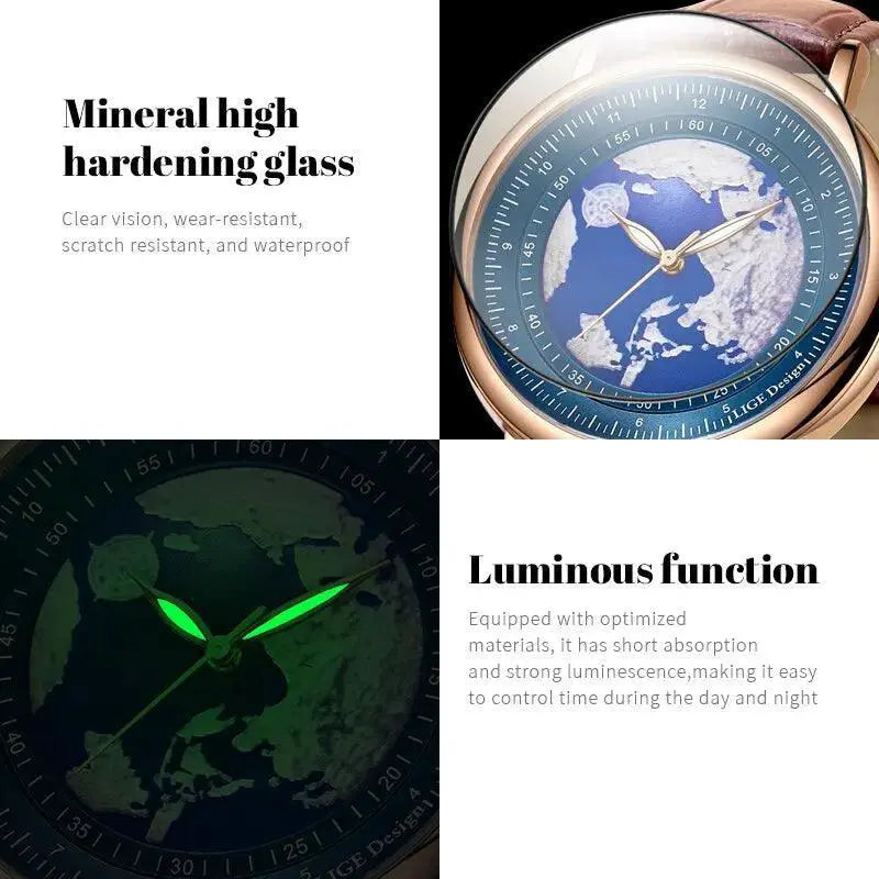 Blue Planet Earth Design Waterproof Mens Watch Timepiece