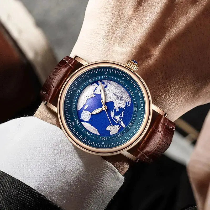 Blue Planet Earth Design Waterproof Mens Watch Timepiece