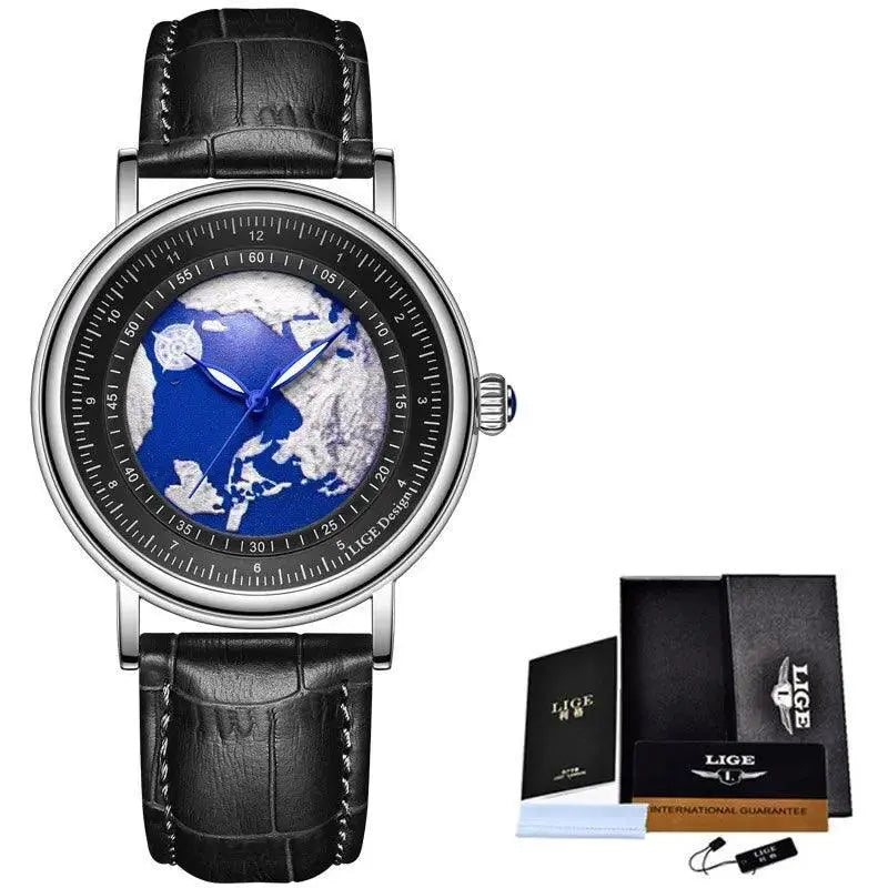 Blue Planet Earth Design Waterproof Mens Watch Timepiece