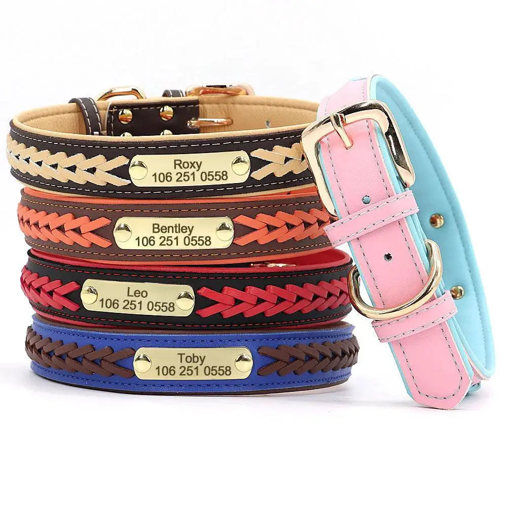 Personalized Leather Padded Dog Collar With Free Engraving - OurLum.com