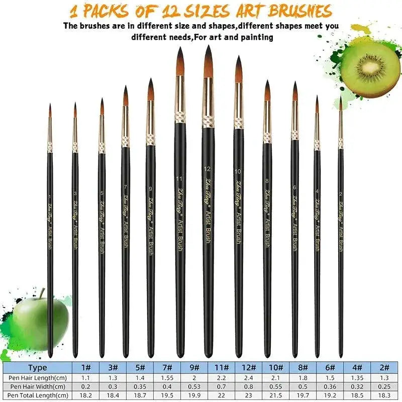 Professional Nylon Hair Paint Brush Set For Acrylic Art