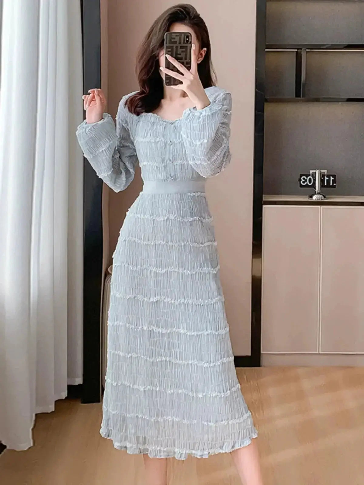 French Chiffon A Line Dress For Women Sophisticated Style