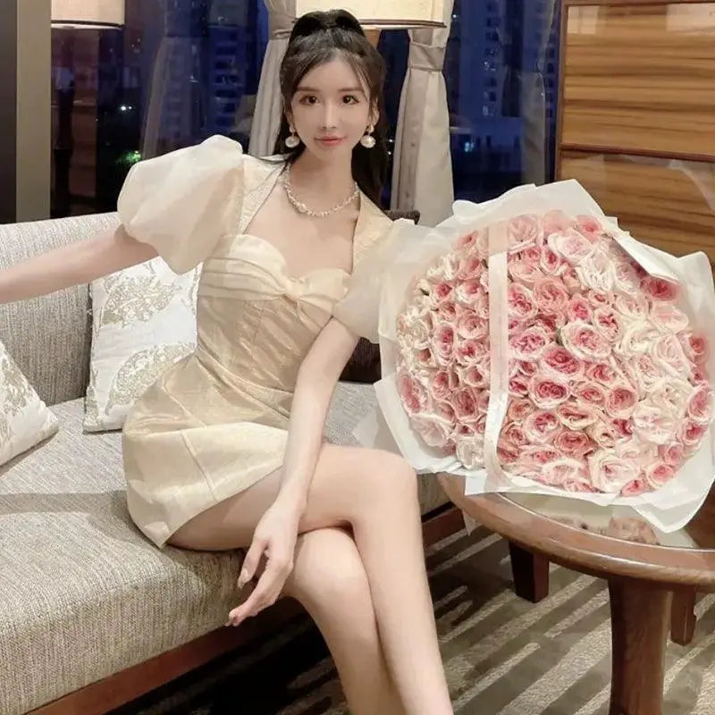 Silk Bow Puff Sleeve Dress Radiate Charm And Elegance
