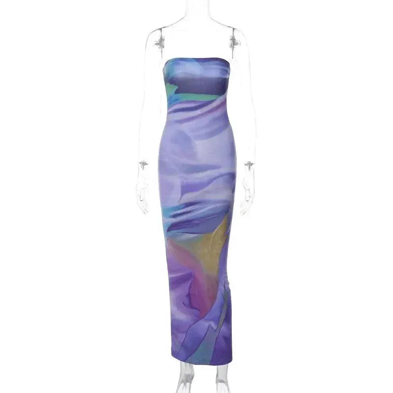 Elegant Floral Print Backless Tube Top Dress For Women