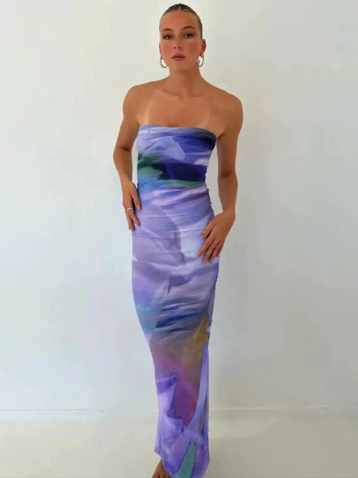 Elegant Floral Print Backless Tube Top Dress For Women