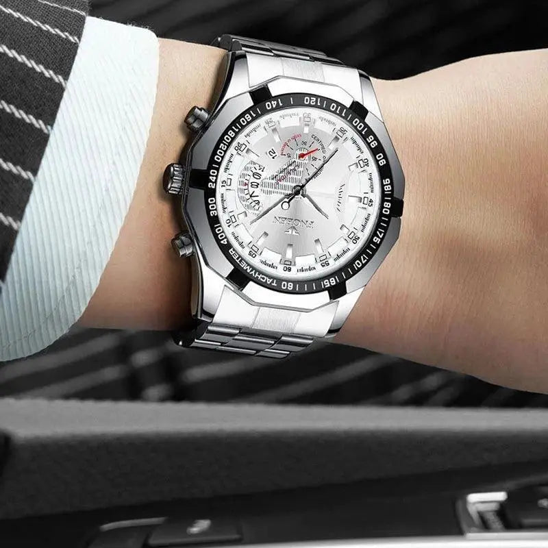 Elegant Stainless Steel Watch for Men Waterproof Calendar