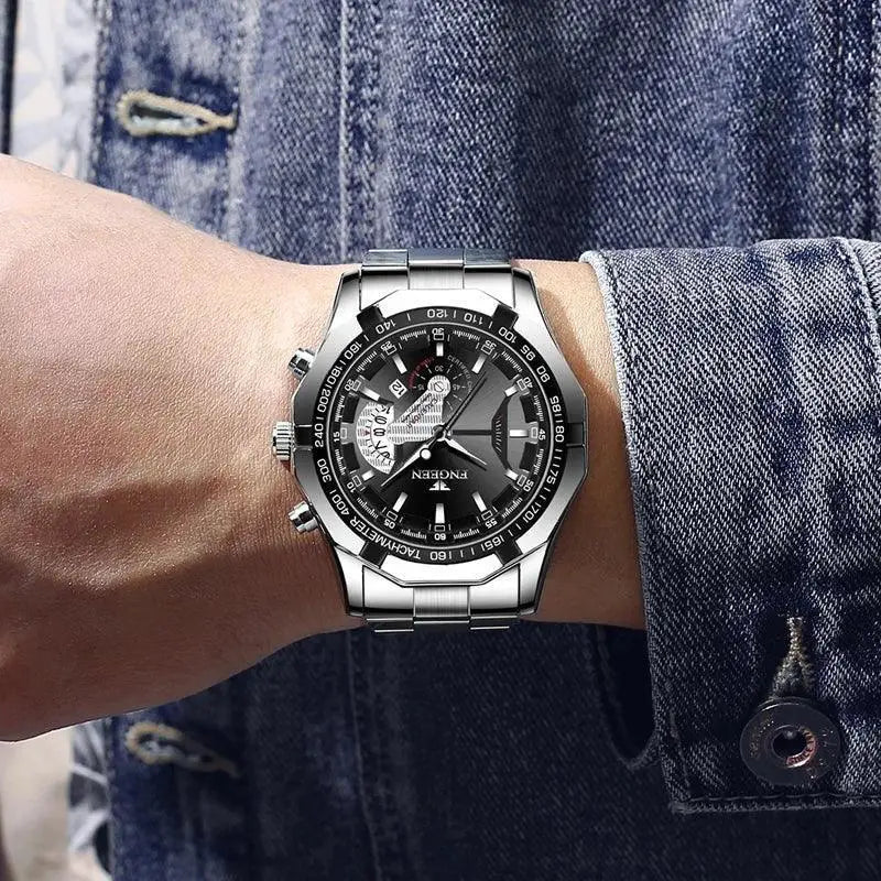 Elegant Stainless Steel Watch for Men Waterproof Calendar