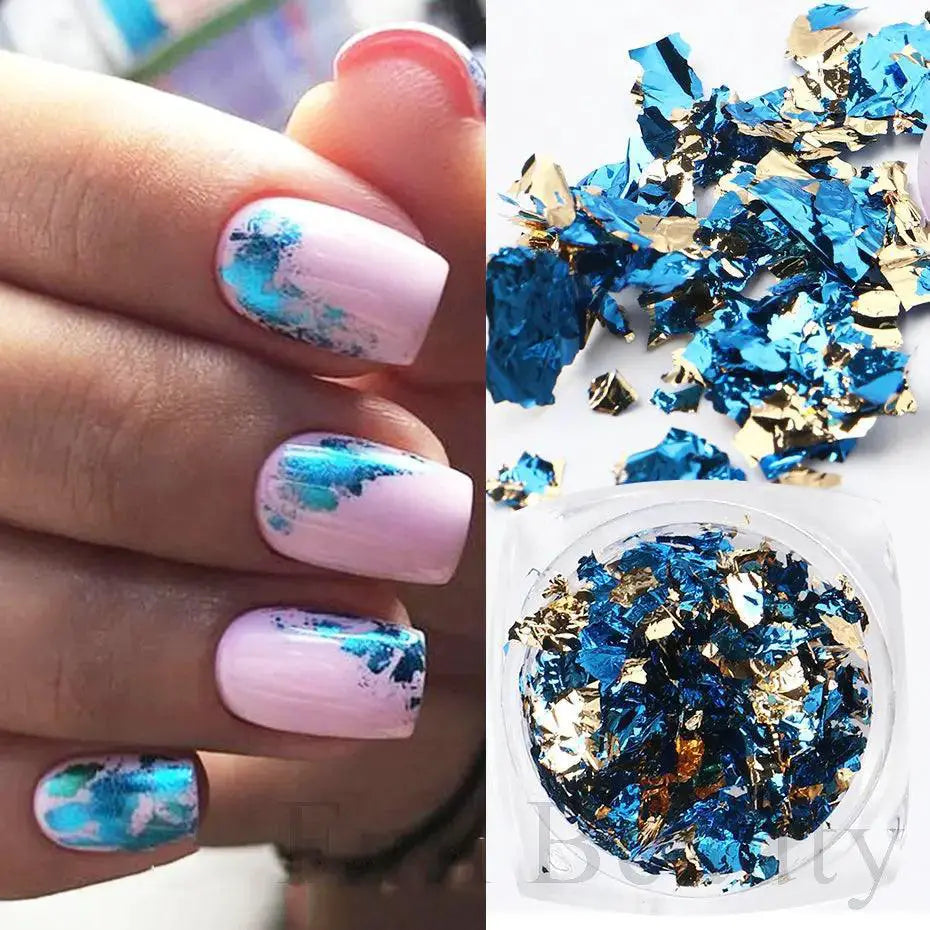 Gold And Blue Nail Art Sequins For Stunning Summer Nails