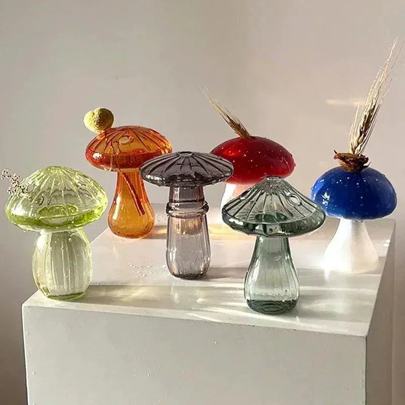 Mushroom Glass Vase Hydroponic Terrarium Decor For Plants