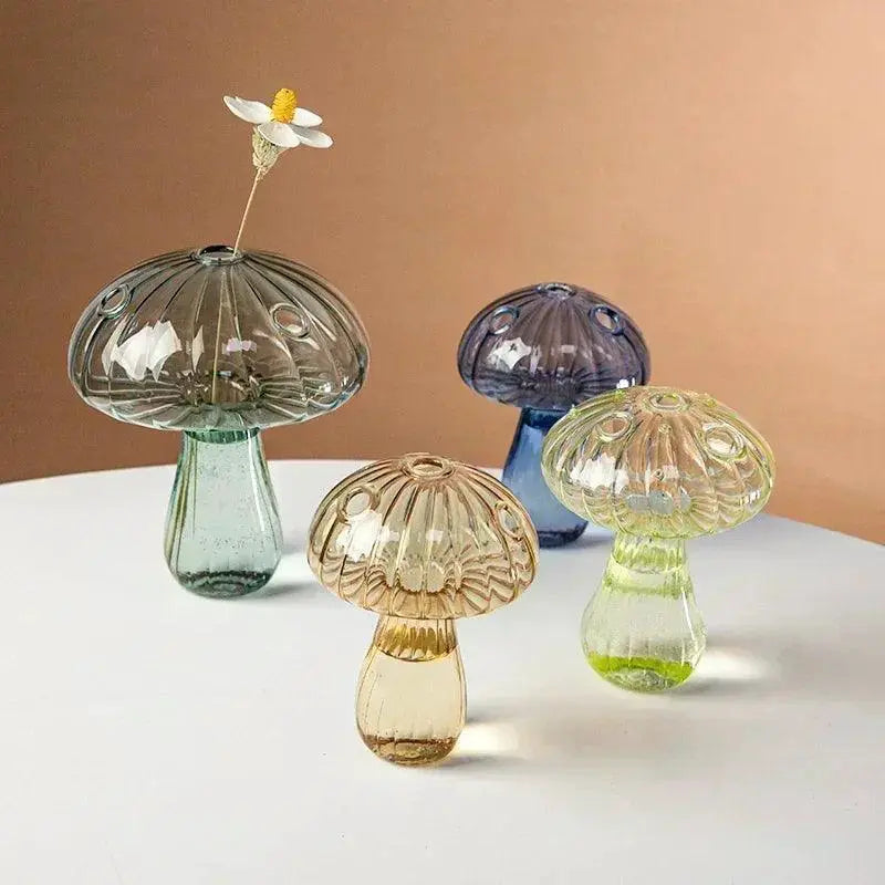 Mushroom Glass Vase Hydroponic Terrarium Decor For Plants