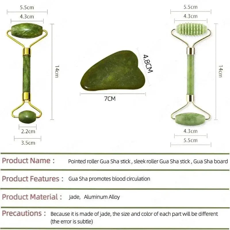 Jade Gemstone Roller And Gua Sha Facial Set For Glowing Skin