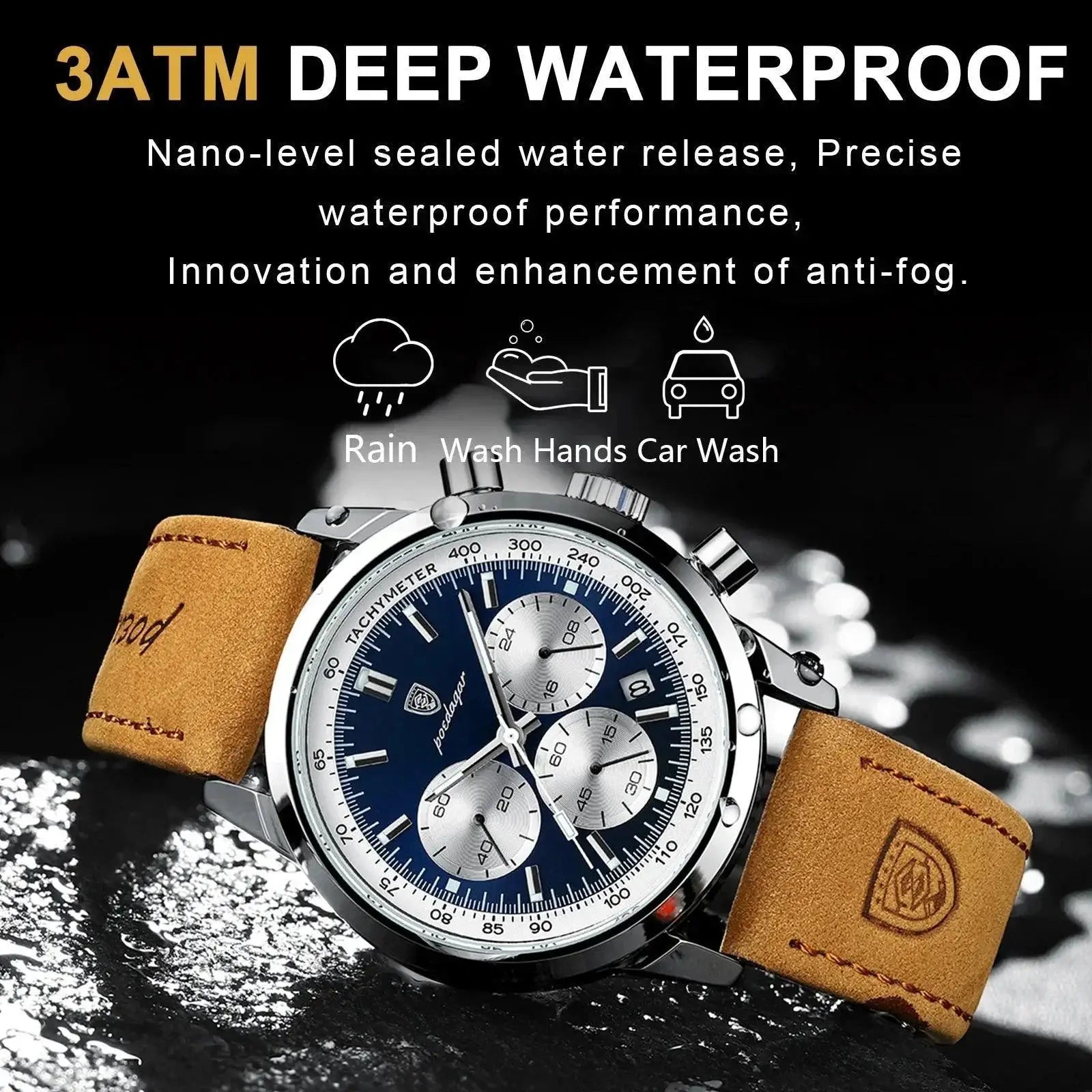 Mens Chronograph Watch Elegant Waterproof Timepiece