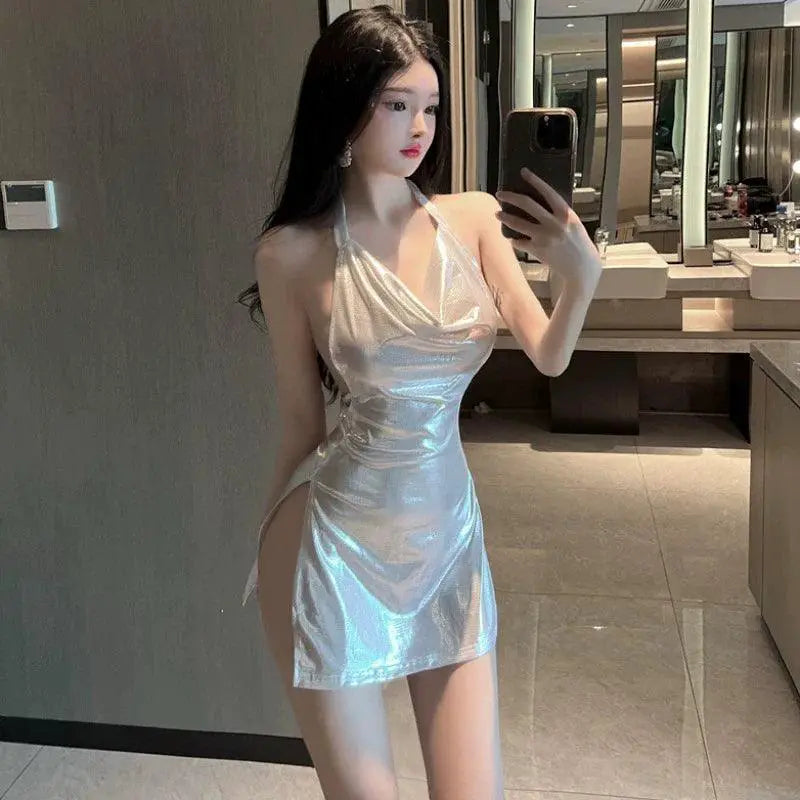 V Neck Halter Slit Dress For Summer Chic Fashion Style