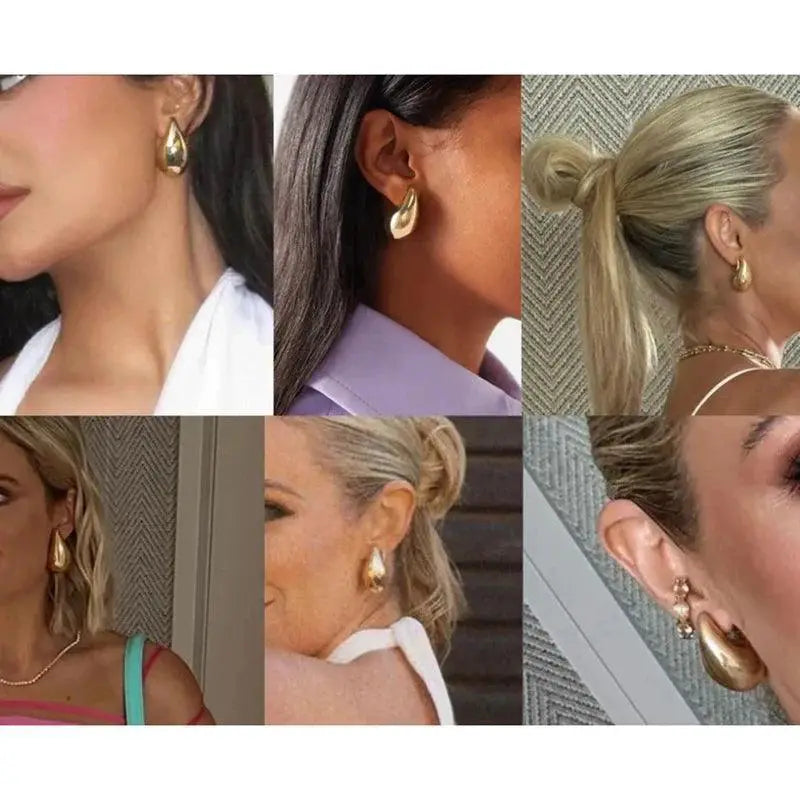 Vintage Gold Plated Teardrop Earrings Trendy Hoop Set