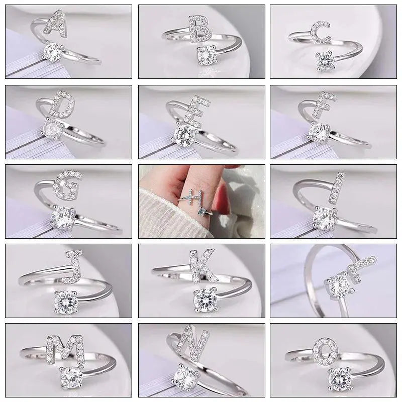 Initials Alphabet Rings Set Personalized Jewelry for Women