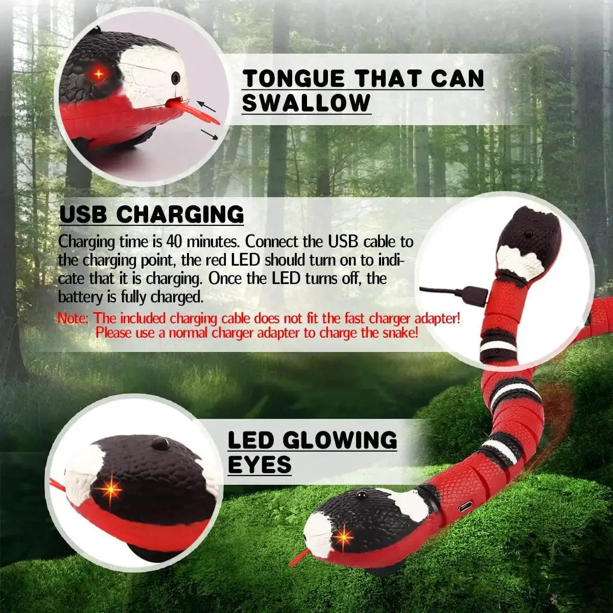 Smart Interactive Snake Cat Toy USB Rechargeable Teaser