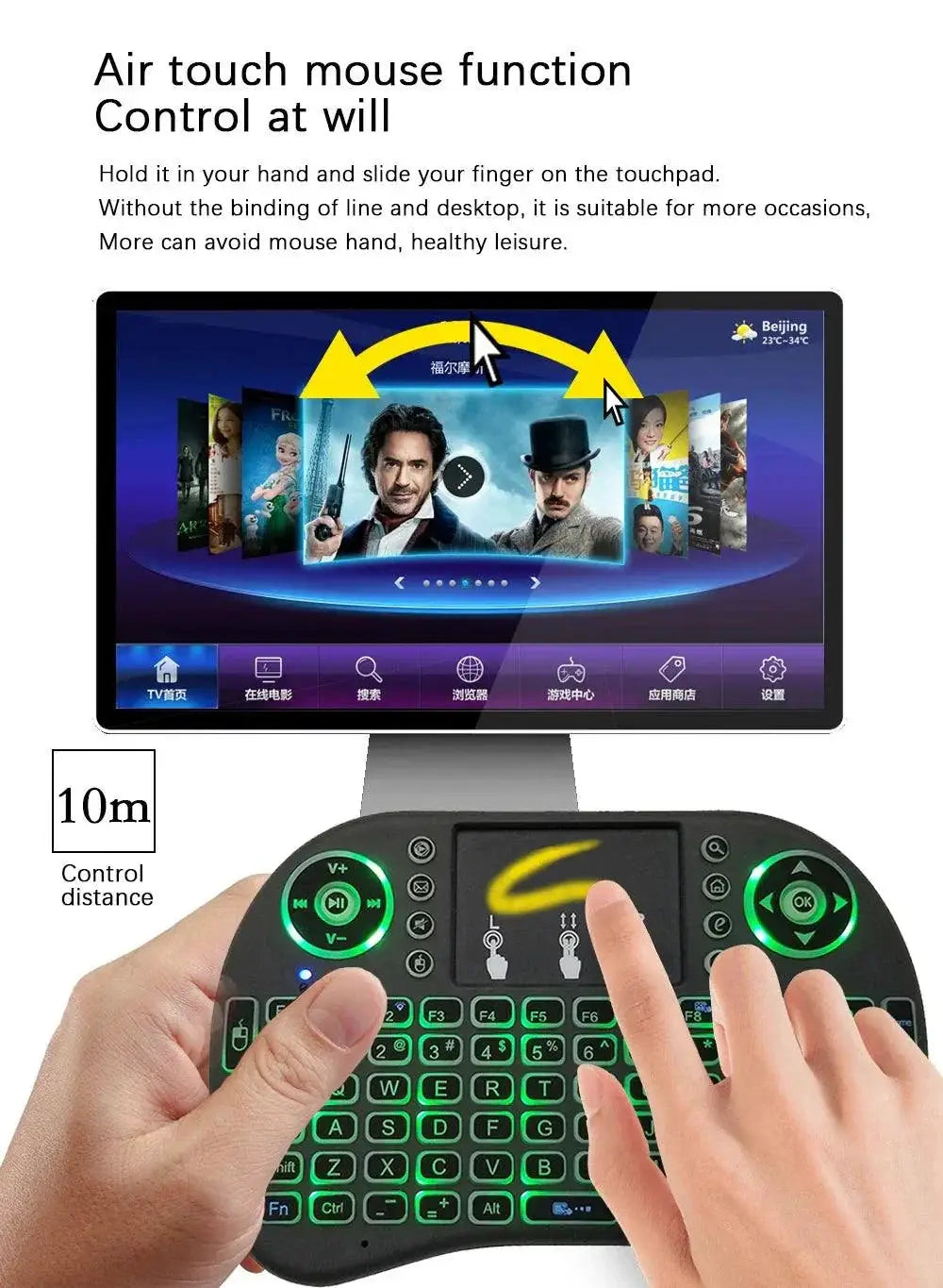 2.4G Air Mouse With Backlit Touchpad Keyboard Wireless
