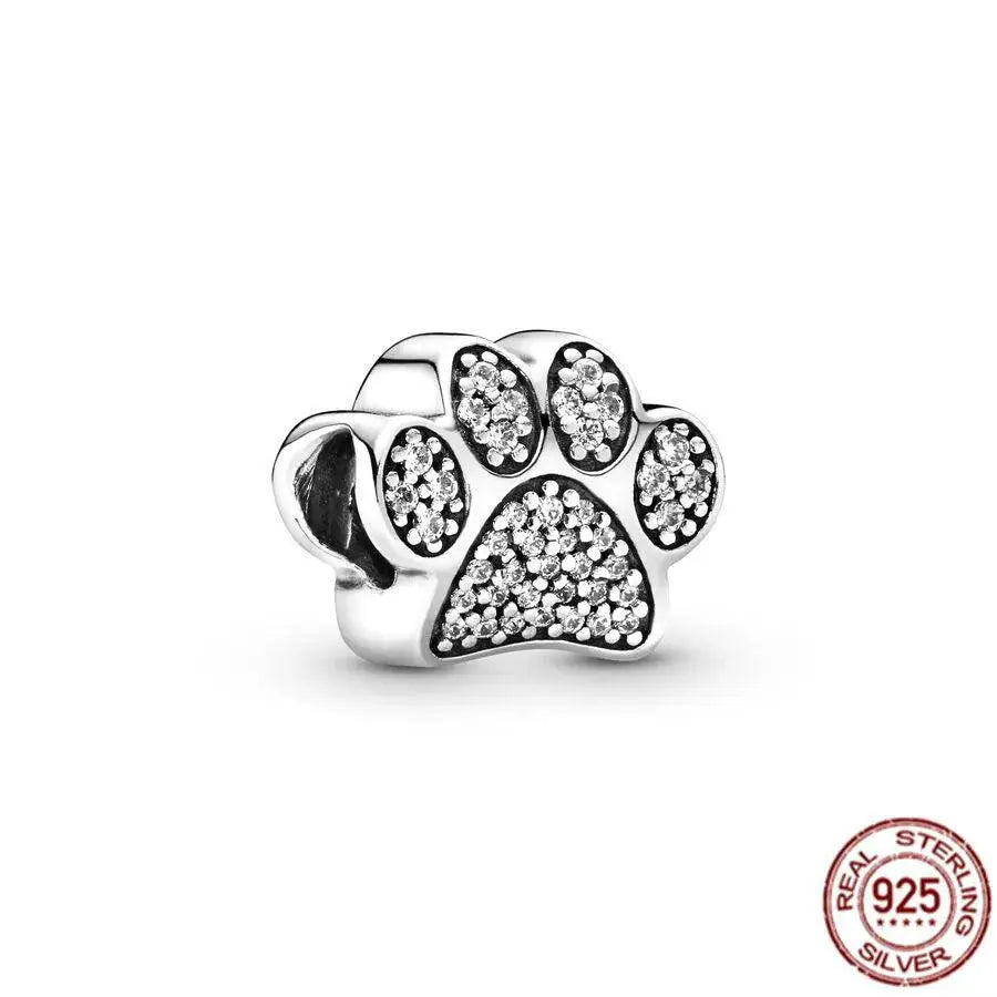 Pet Paw and Bone Charm Sterling Silver Bead Pandora Jewelry