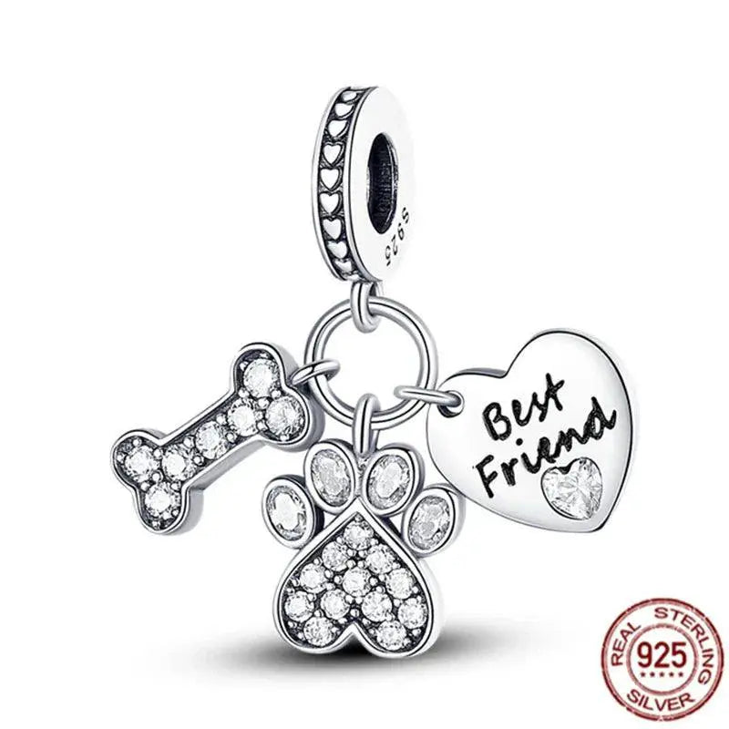 Pet Paw and Bone Charm Sterling Silver Bead Pandora Jewelry