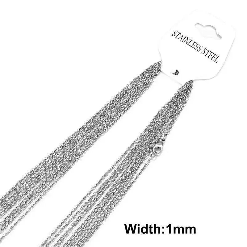 Bulk stainless steel necklace chains, 1mm width, on white card from OurLum.com