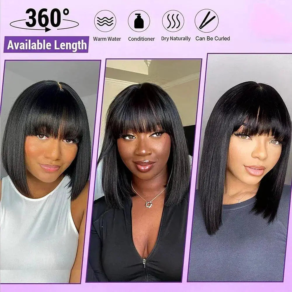 Realistic Scalp Straight Bob Wig Brazilian Human Hair