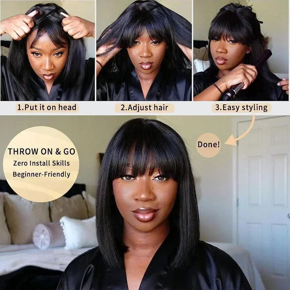 Realistic Scalp Straight Bob Wig Brazilian Human Hair
