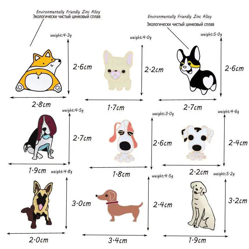 Cartoon Dog Enamel Pins Corgi Bulldog Brooch Collection