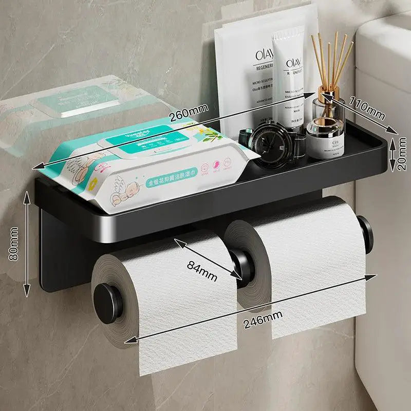 Aluminum Toilet Paper Holder With Shelf And Organizer