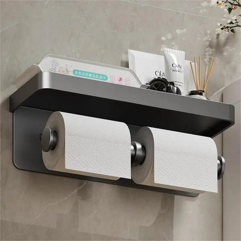 Aluminum Toilet Paper Holder With Shelf And Organizer