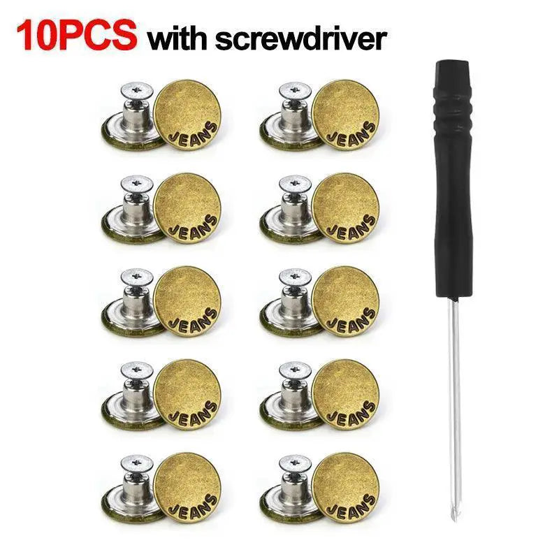 10pcs metal jeans replacement buttons set with screwdriver, OurLum.com sewing accessory kit