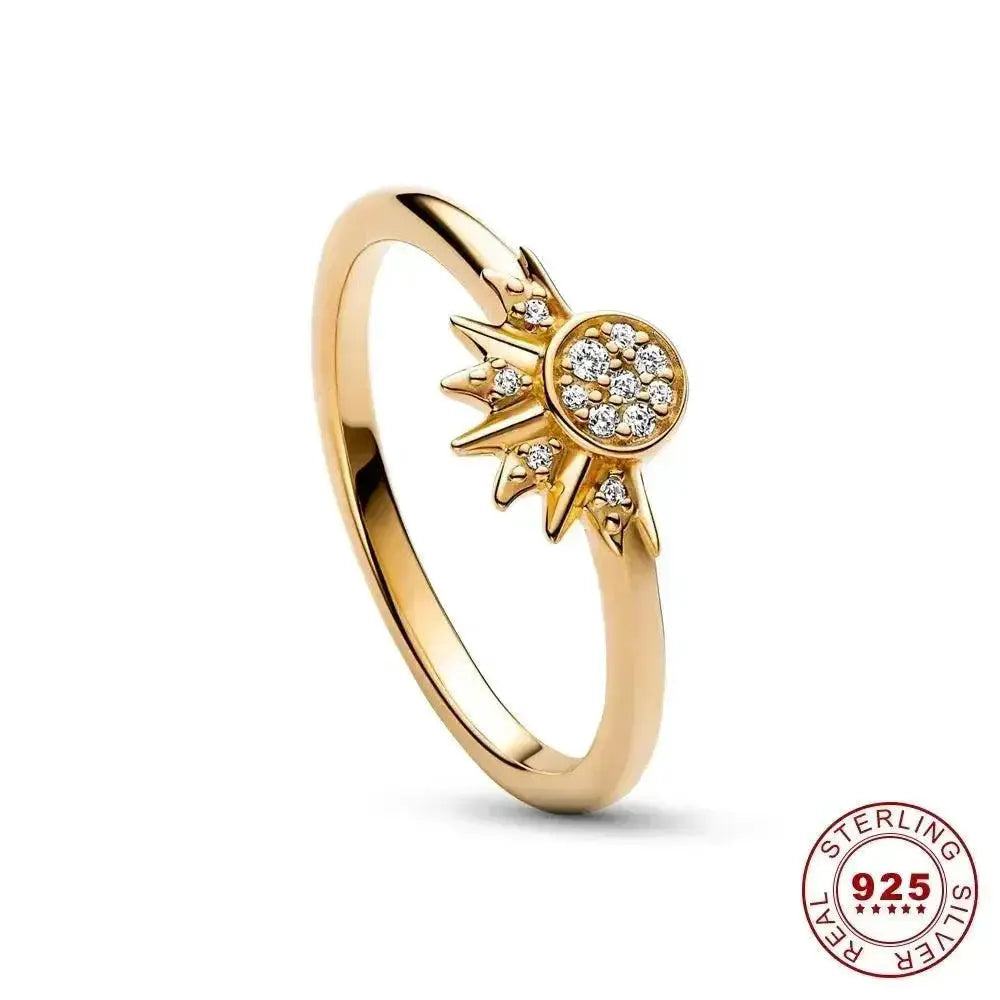 Celestial Crystal Blue Moon and Sun Ring Elegant Style