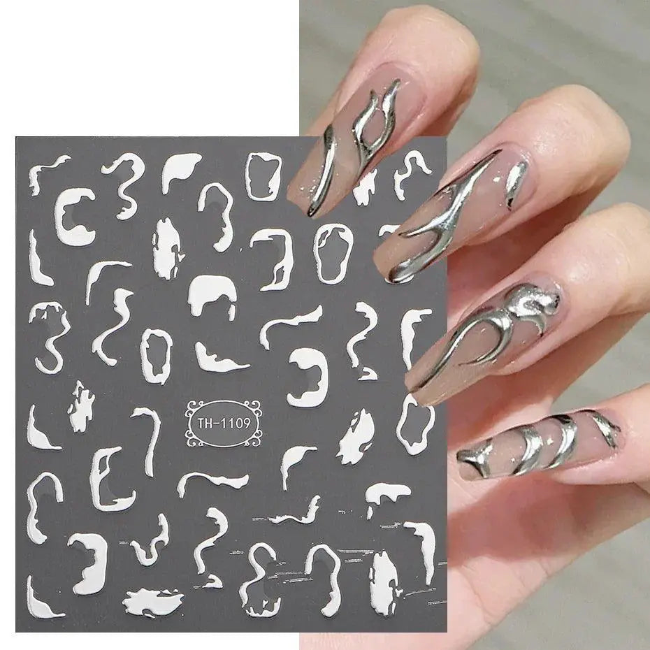 Metallic 3D Nail Art Decals Silver And Gold Palette Set